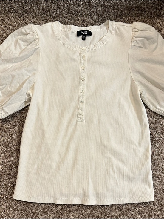 PAIGE Sweaters - PAIGE Off-White Puff Sleeve Button Henley Top